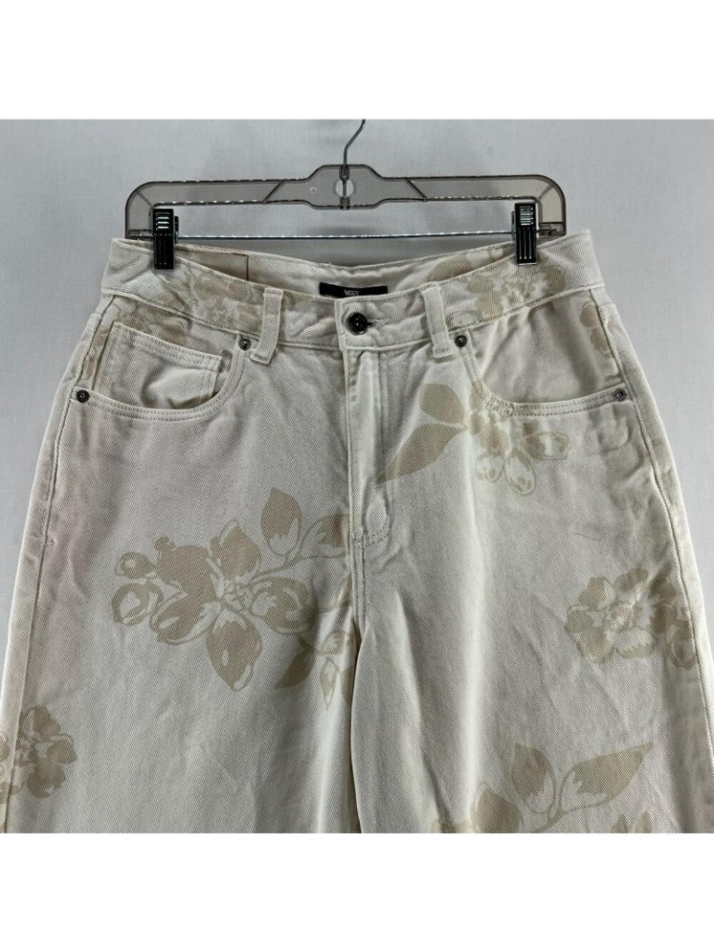 Vans Sirelle Floral High Waisted Mom Jeans Womens 29 Wide Leg Cotton Ecru Cream - Picture 5 of 14